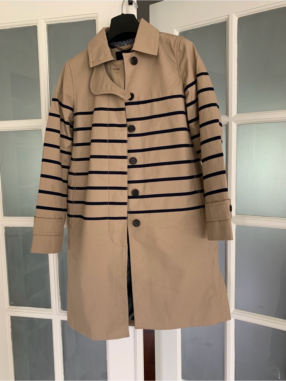JCrew Striped Cotton Trench, 0, Tan - Picture 5 of 16